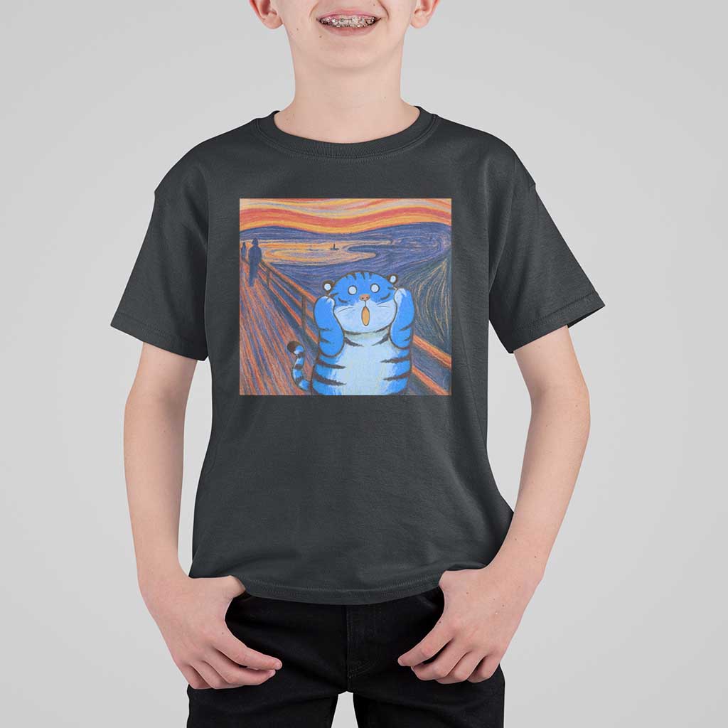 Blue Tiger Scream T Shirt For Kid Cute Animal Anime Demon Aesthetic Painting - Wonder Print Shop