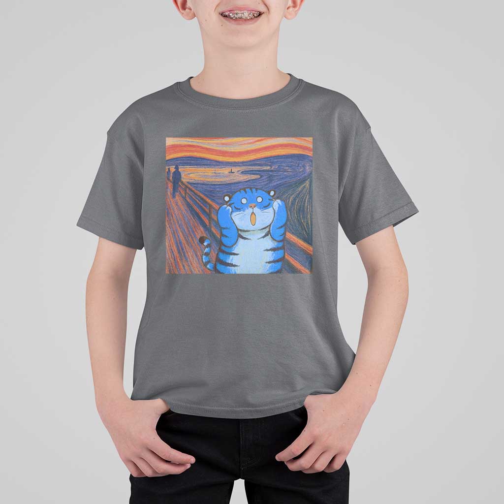Blue Tiger Scream T Shirt For Kid Cute Animal Anime Demon Aesthetic Painting - Wonder Print Shop