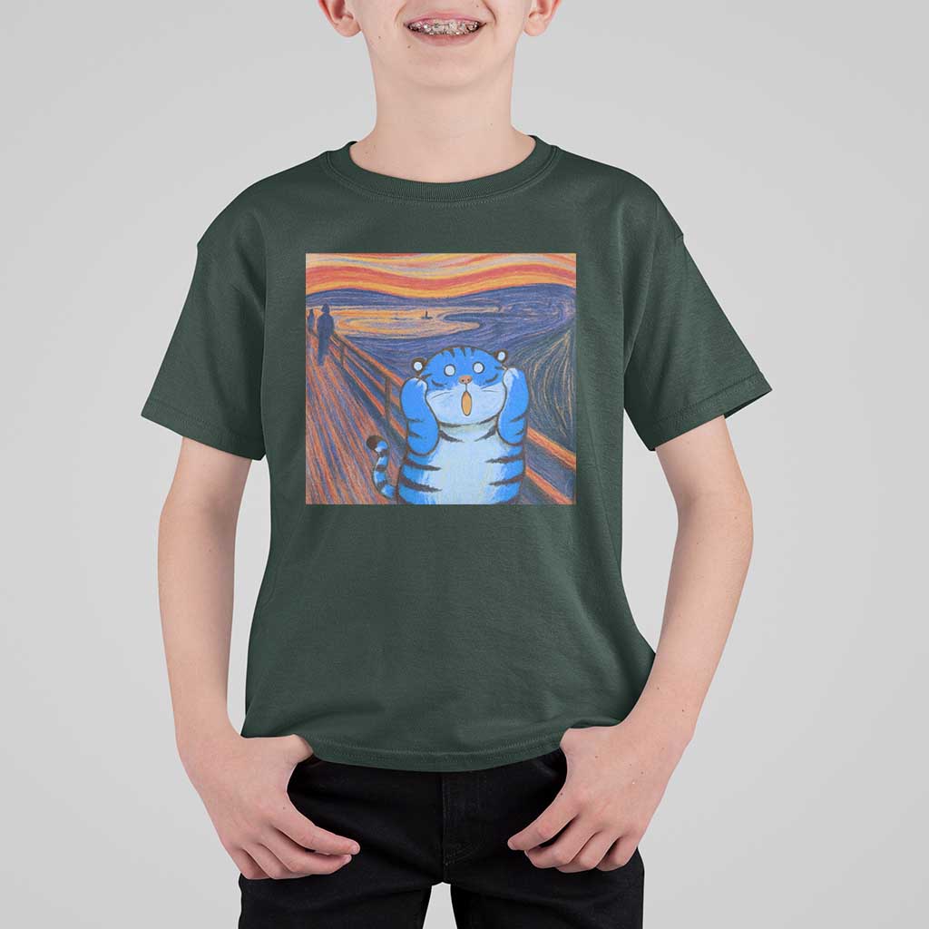 Blue Tiger Scream T Shirt For Kid Cute Animal Anime Demon Aesthetic Painting - Wonder Print Shop