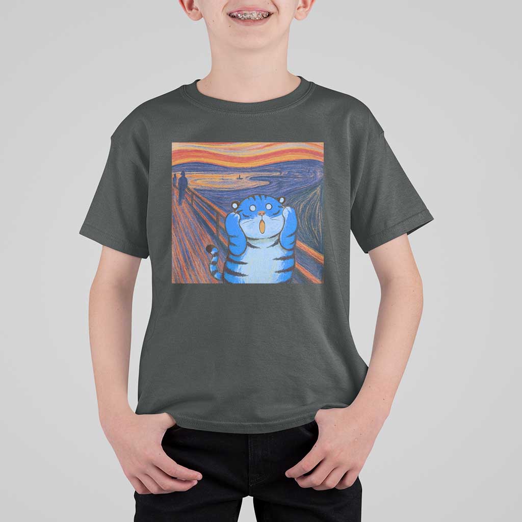 Blue Tiger Scream T Shirt For Kid Cute Animal Anime Demon Aesthetic Painting - Wonder Print Shop