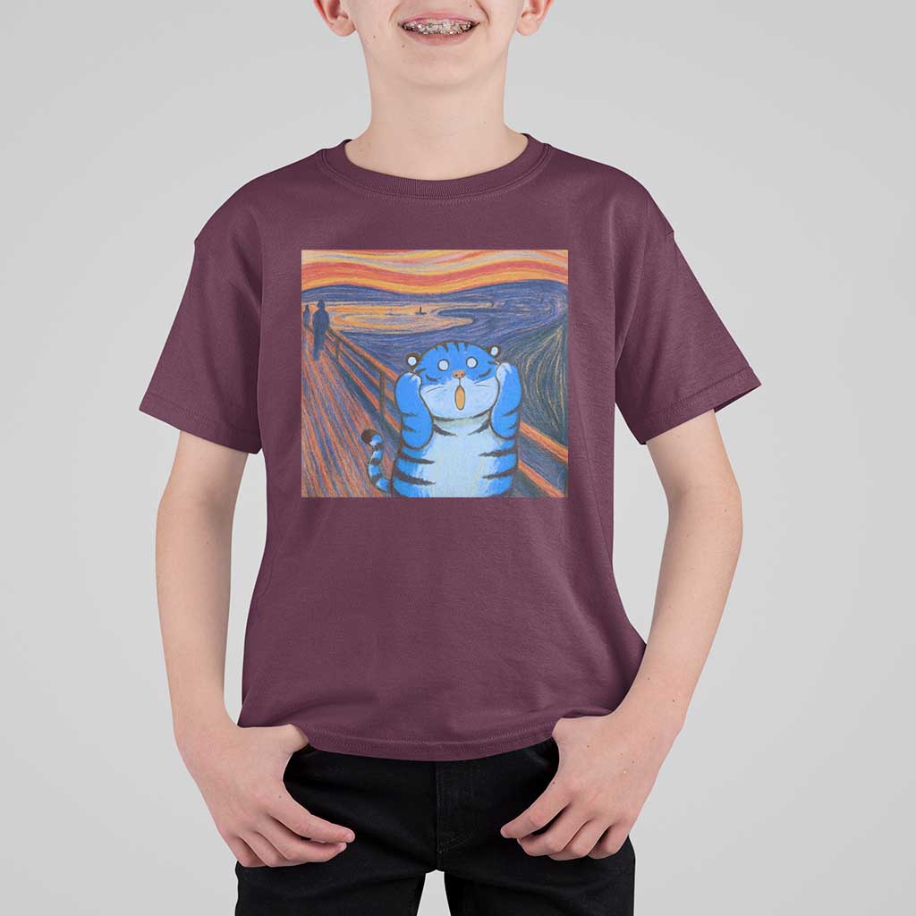 Blue Tiger Scream T Shirt For Kid Cute Animal Anime Demon Aesthetic Painting - Wonder Print Shop