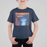 Blue Tiger Scream T Shirt For Kid Cute Animal Anime Demon Aesthetic Painting - Wonder Print Shop