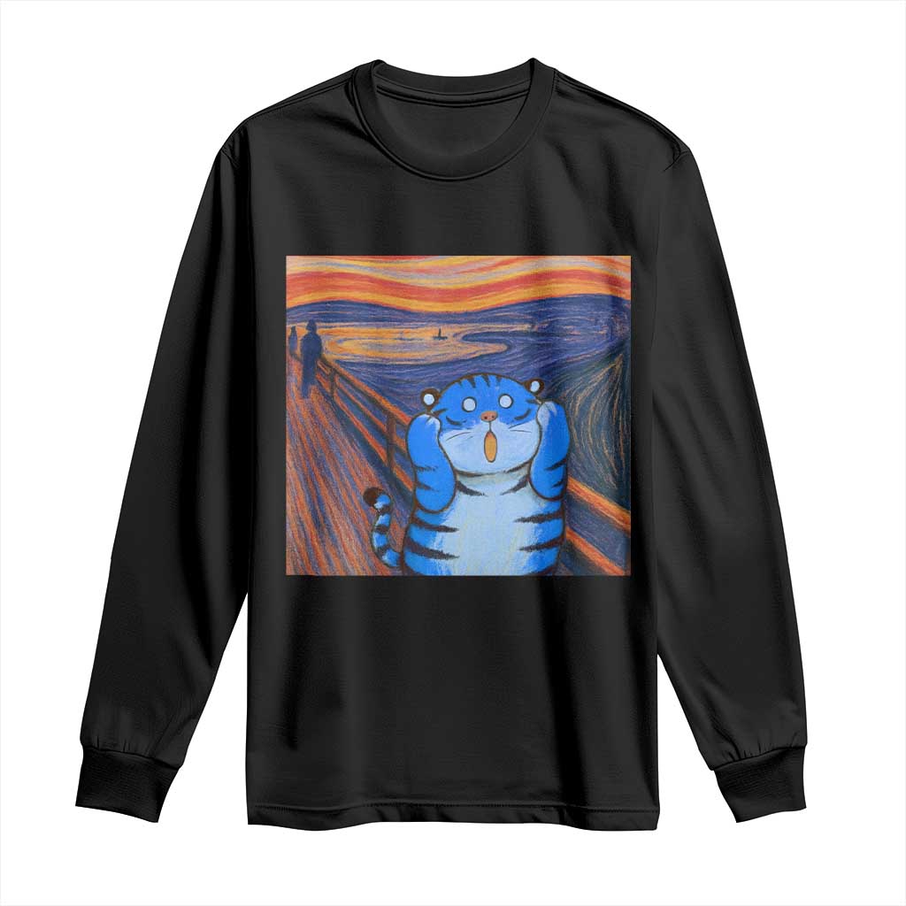 Blue Tiger Scream Long Sleeve Shirt Cute Animal Anime Demon Aesthetic Painting - Wonder Print Shop