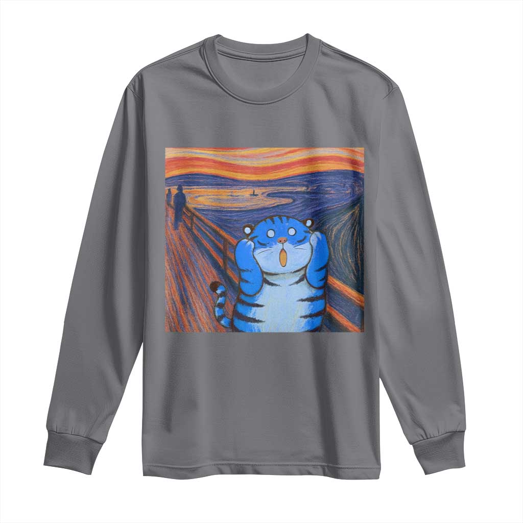 Blue Tiger Scream Long Sleeve Shirt Cute Animal Anime Demon Aesthetic Painting - Wonder Print Shop