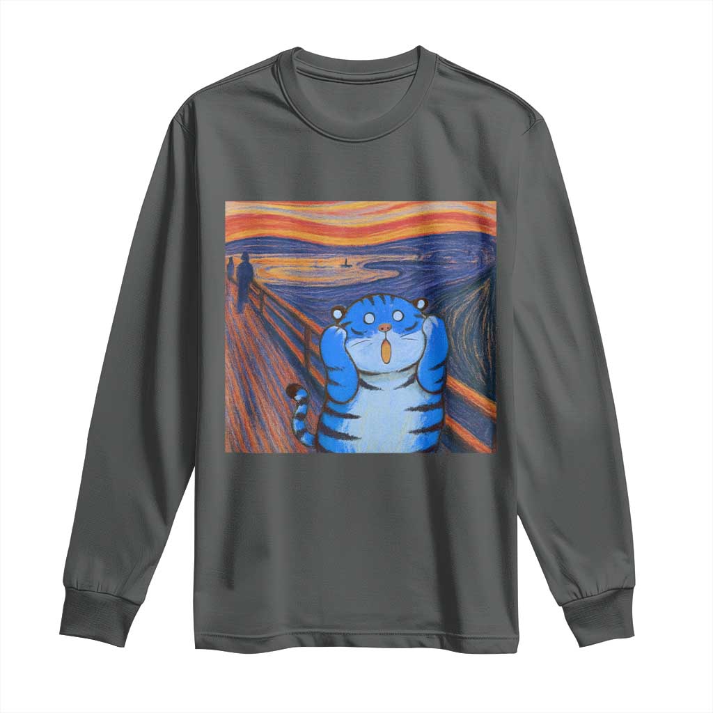 Blue Tiger Scream Long Sleeve Shirt Cute Animal Anime Demon Aesthetic Painting - Wonder Print Shop