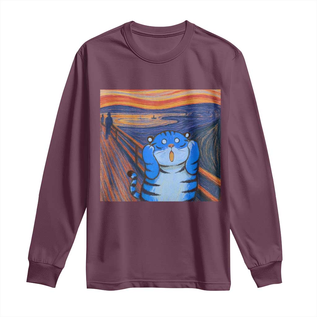 Blue Tiger Scream Long Sleeve Shirt Cute Animal Anime Demon Aesthetic Painting - Wonder Print Shop