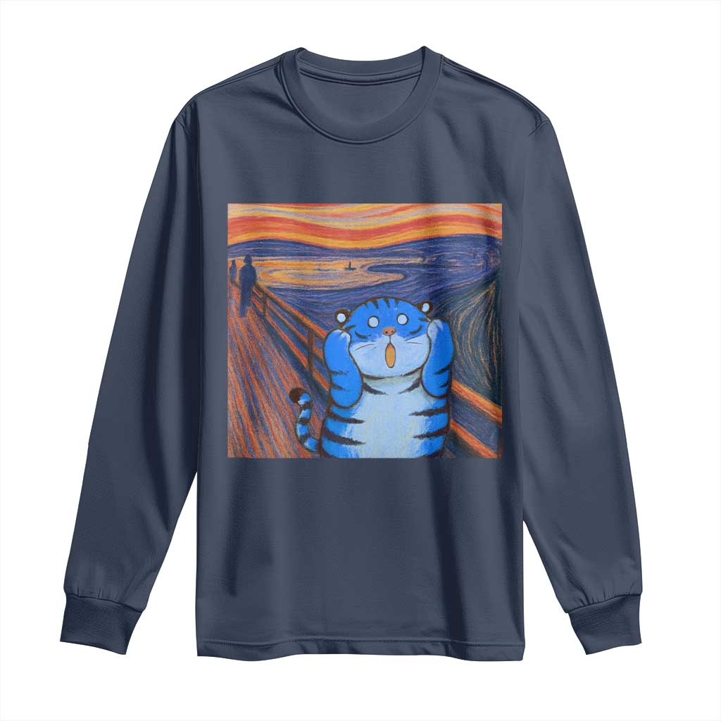 Blue Tiger Scream Long Sleeve Shirt Cute Animal Anime Demon Aesthetic Painting - Wonder Print Shop