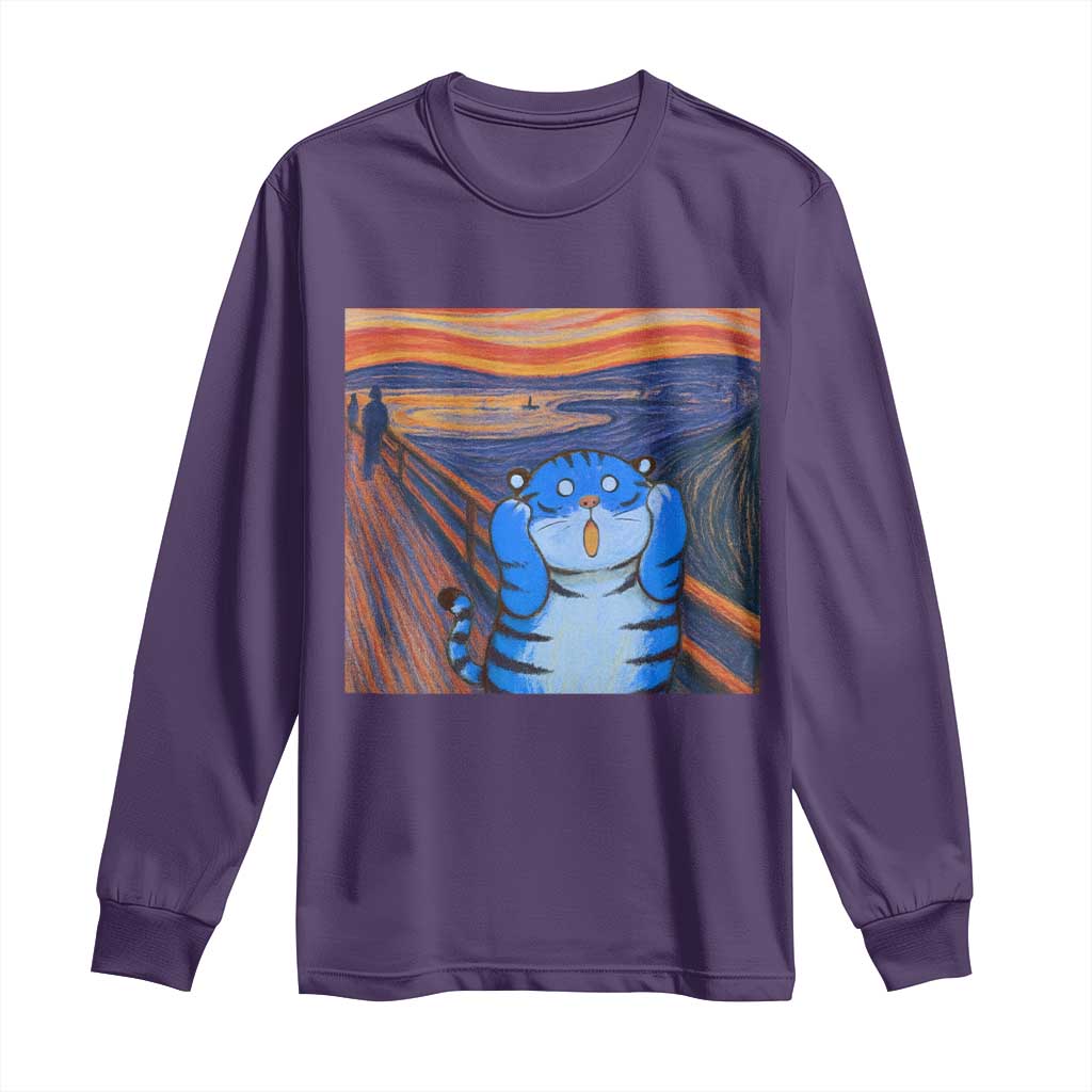 Blue Tiger Scream Long Sleeve Shirt Cute Animal Anime Demon Aesthetic Painting - Wonder Print Shop