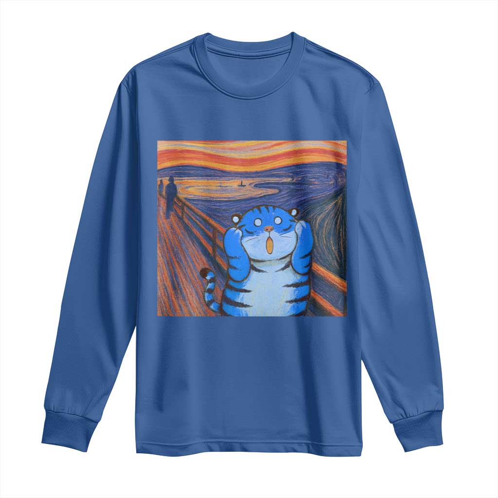Blue Tiger Scream Long Sleeve Shirt Cute Animal Anime Demon Aesthetic Painting - Wonder Print Shop