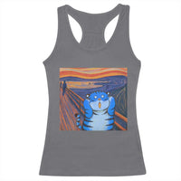 Blue Tiger Scream Racerback Tank Top Cute Animal Anime Demon Aesthetic Painting - Wonder Print Shop