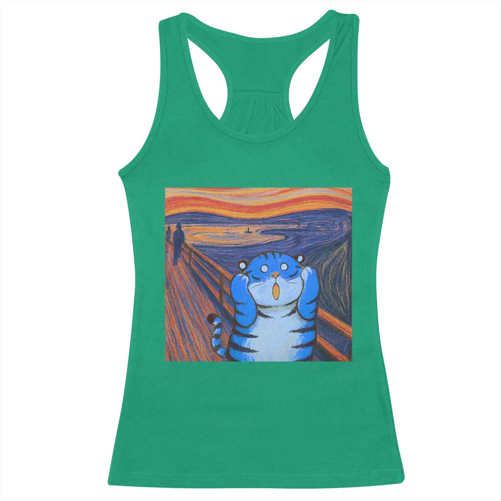 Blue Tiger Scream Racerback Tank Top Cute Animal Anime Demon Aesthetic Painting - Wonder Print Shop