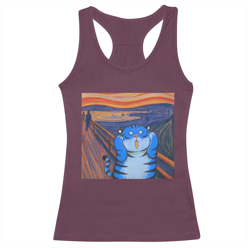 Blue Tiger Scream Racerback Tank Top Cute Animal Anime Demon Aesthetic Painting - Wonder Print Shop