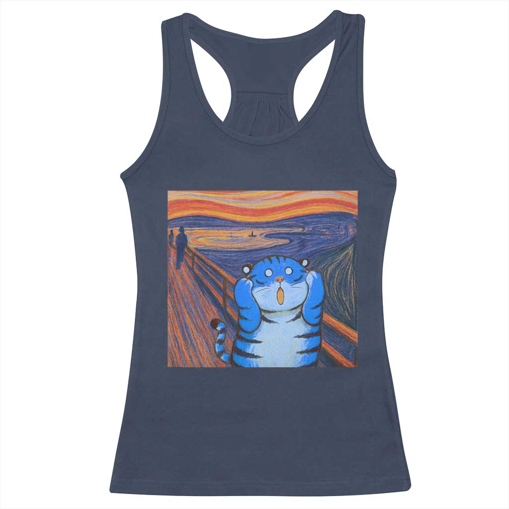 Blue Tiger Scream Racerback Tank Top Cute Animal Anime Demon Aesthetic Painting - Wonder Print Shop