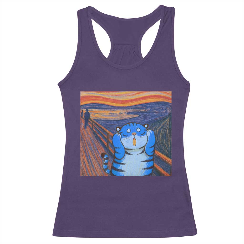 Blue Tiger Scream Racerback Tank Top Cute Animal Anime Demon Aesthetic Painting - Wonder Print Shop