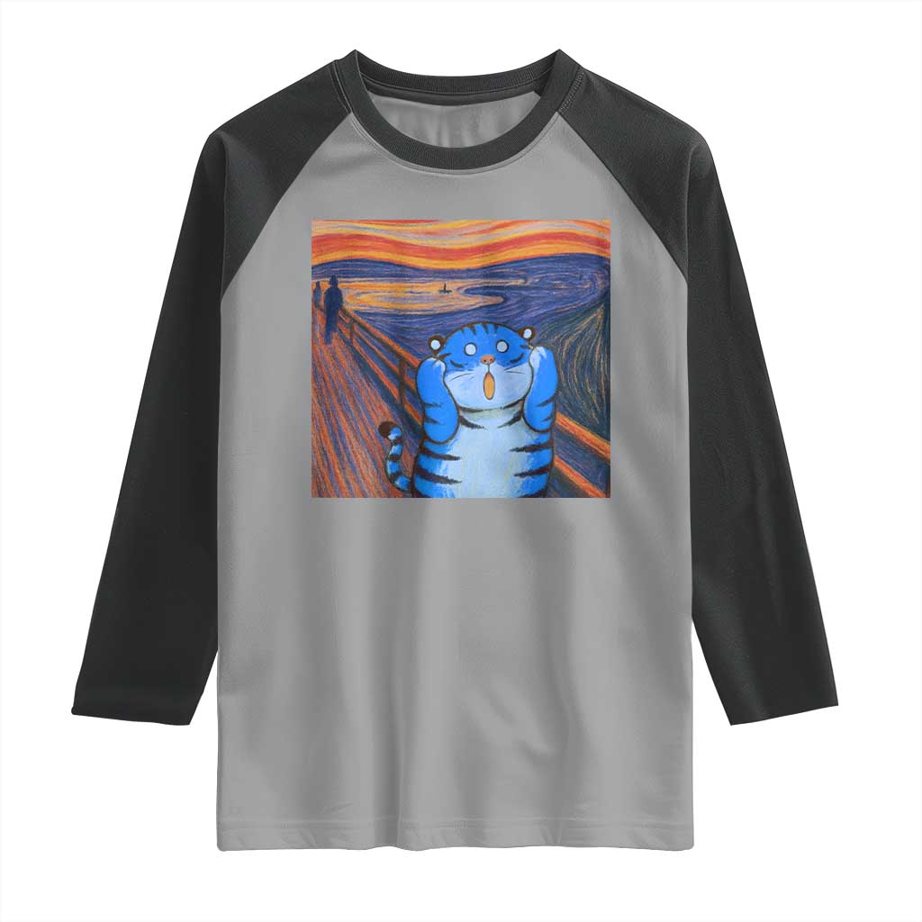 Blue Tiger Scream Raglan Shirt Cute Animal Anime Demon Aesthetic Painting - Wonder Print Shop