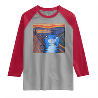 Blue Tiger Scream Raglan Shirt Cute Animal Anime Demon Aesthetic Painting - Wonder Print Shop