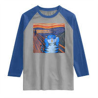 Blue Tiger Scream Raglan Shirt Cute Animal Anime Demon Aesthetic Painting - Wonder Print Shop