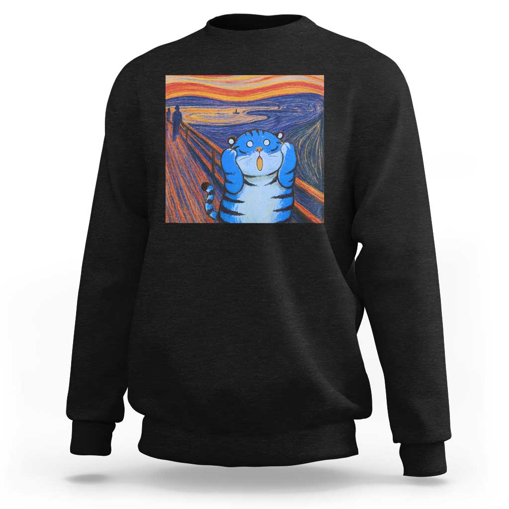 Blue Tiger Scream Sweatshirt Cute Animal Anime Demon Aesthetic Painting - Wonder Print Shop