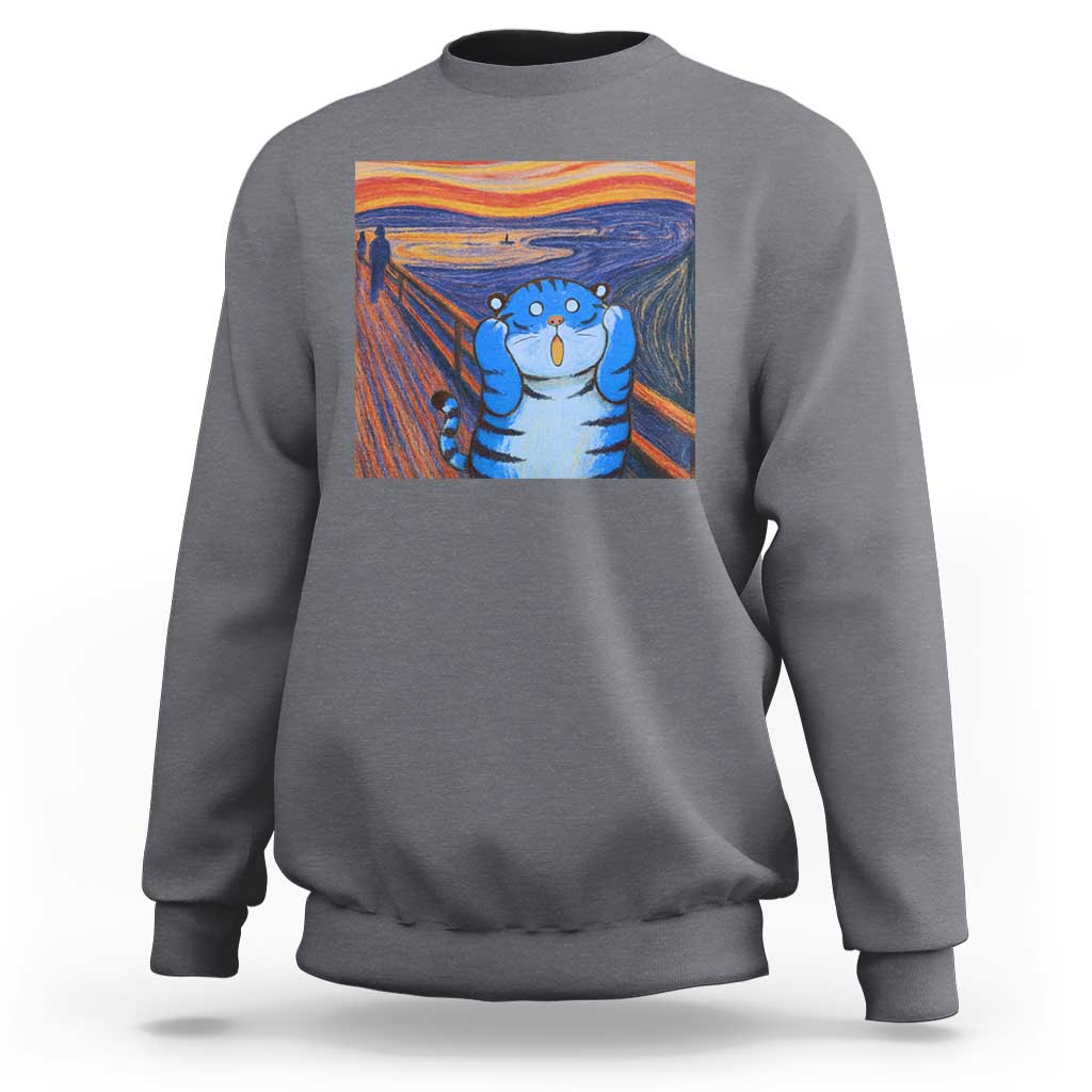 Blue Tiger Scream Sweatshirt Cute Animal Anime Demon Aesthetic Painting - Wonder Print Shop
