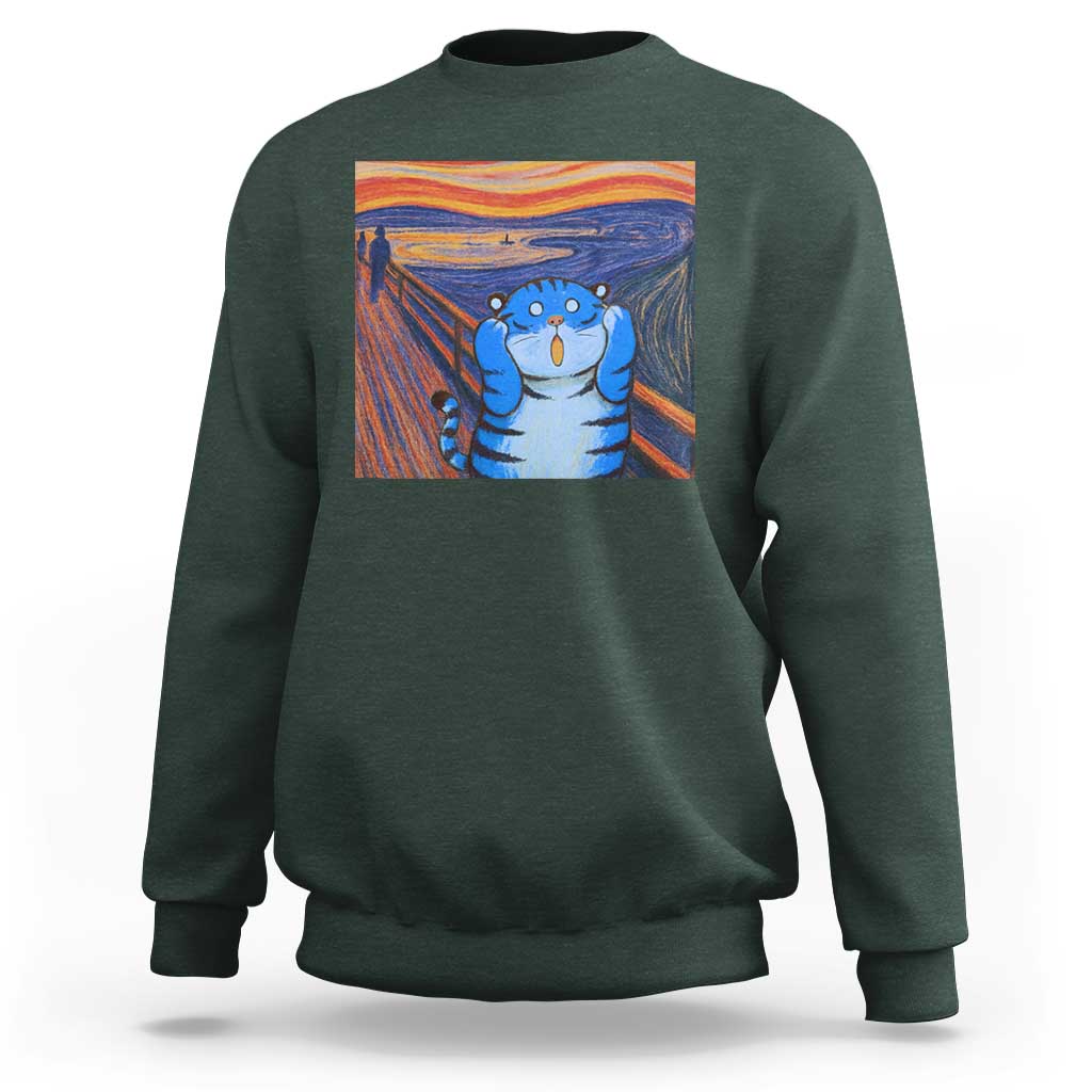 Blue Tiger Scream Sweatshirt Cute Animal Anime Demon Aesthetic Painting - Wonder Print Shop