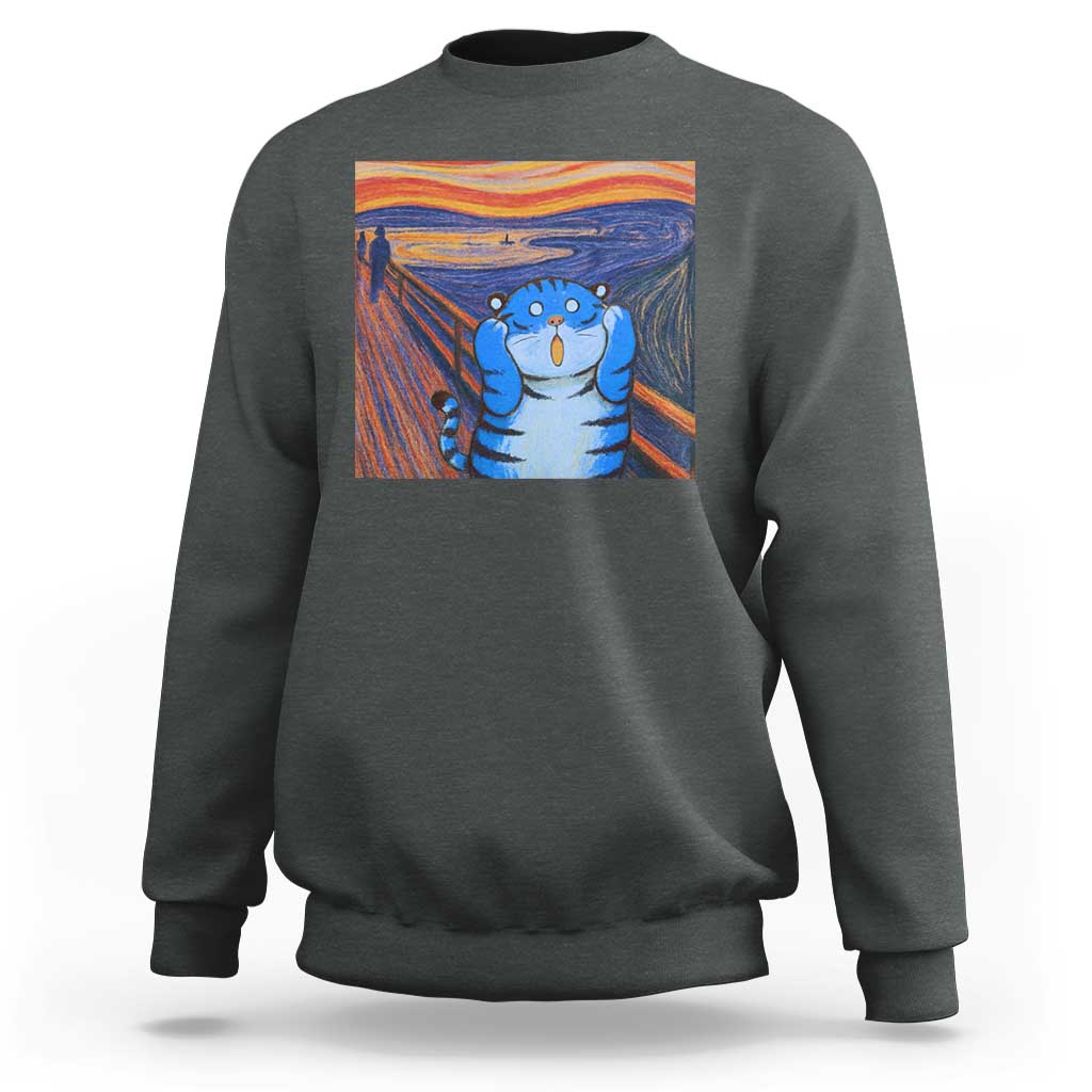 Blue Tiger Scream Sweatshirt Cute Animal Anime Demon Aesthetic Painting - Wonder Print Shop