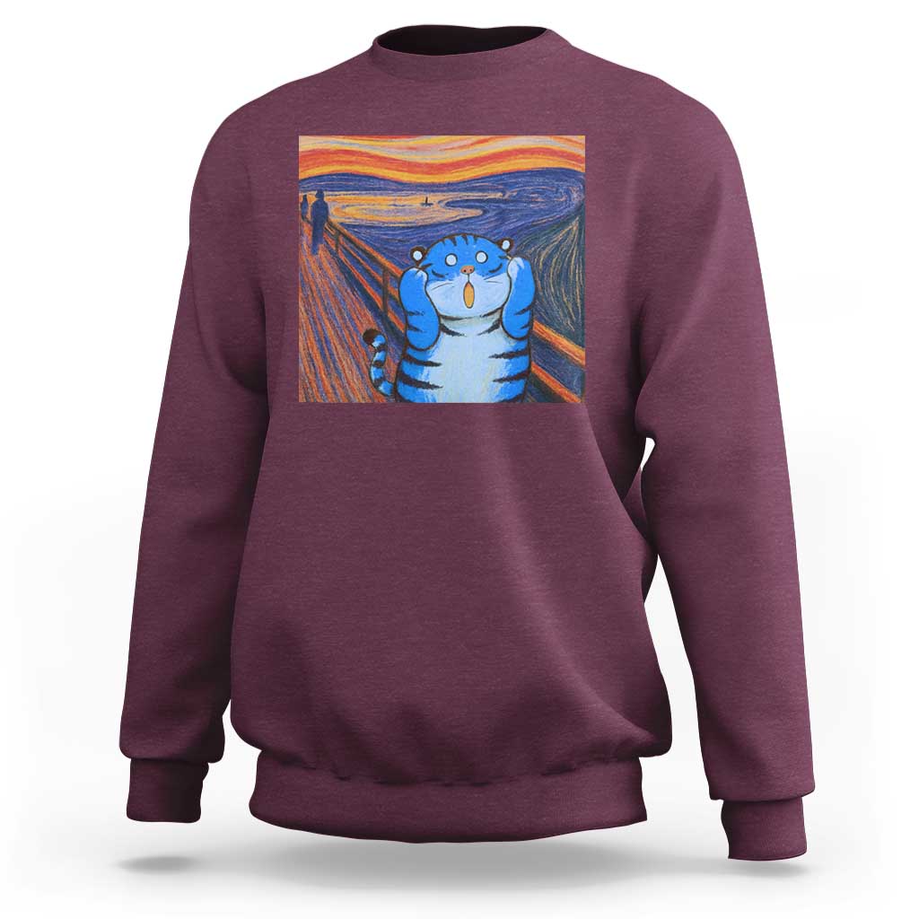 Blue Tiger Scream Sweatshirt Cute Animal Anime Demon Aesthetic Painting - Wonder Print Shop