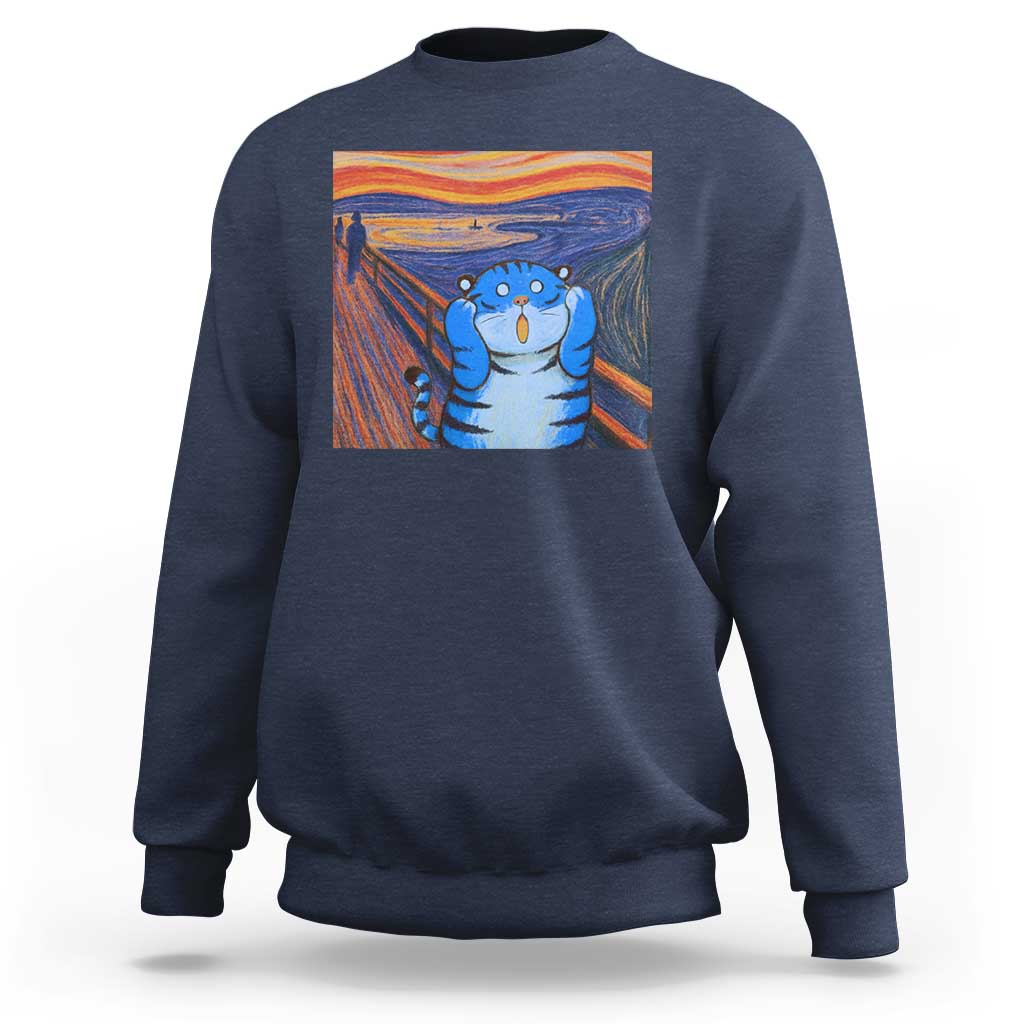 Blue Tiger Scream Sweatshirt Cute Animal Anime Demon Aesthetic Painting - Wonder Print Shop