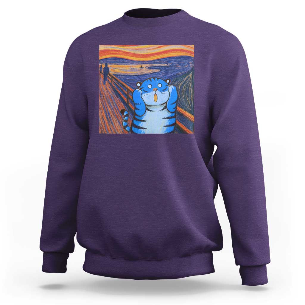 Blue Tiger Scream Sweatshirt Cute Animal Anime Demon Aesthetic Painting - Wonder Print Shop
