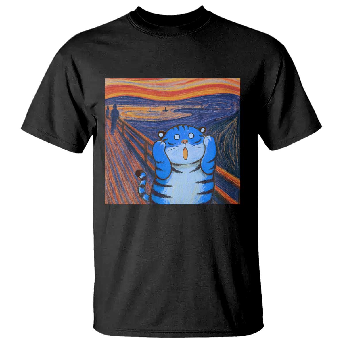 Blue Tiger Scream T Shirt Cute Animal Anime Demon Aesthetic Painting - Wonder Print Shop