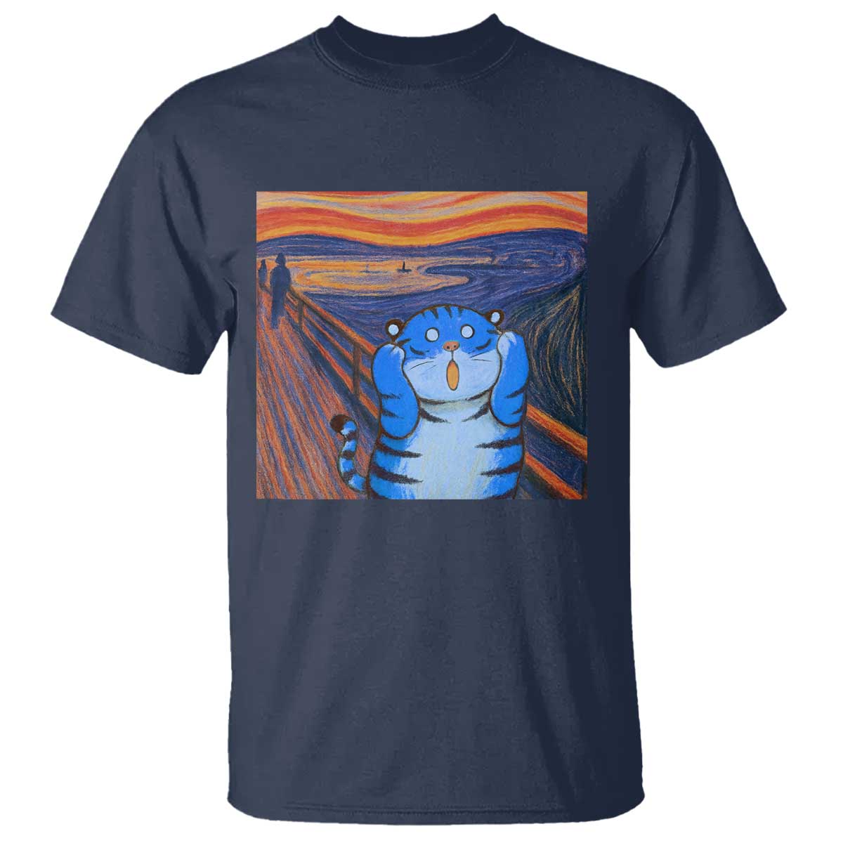 Blue Tiger Scream T Shirt Cute Animal Anime Demon Aesthetic Painting - Wonder Print Shop