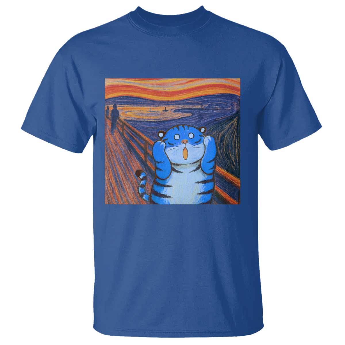 Blue Tiger Scream T Shirt Cute Animal Anime Demon Aesthetic Painting - Wonder Print Shop