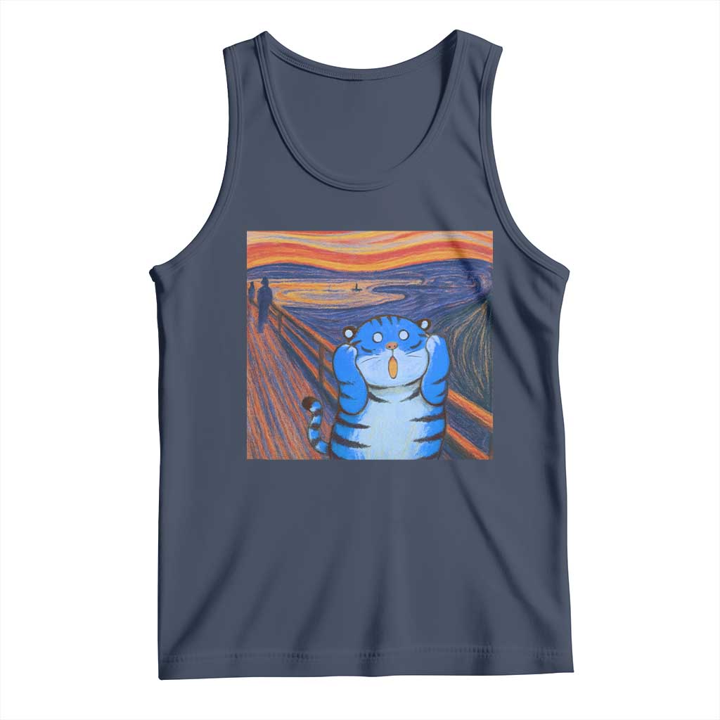 Blue Tiger Scream Tank Top Cute Animal Anime Demon Aesthetic Painting - Wonder Print Shop