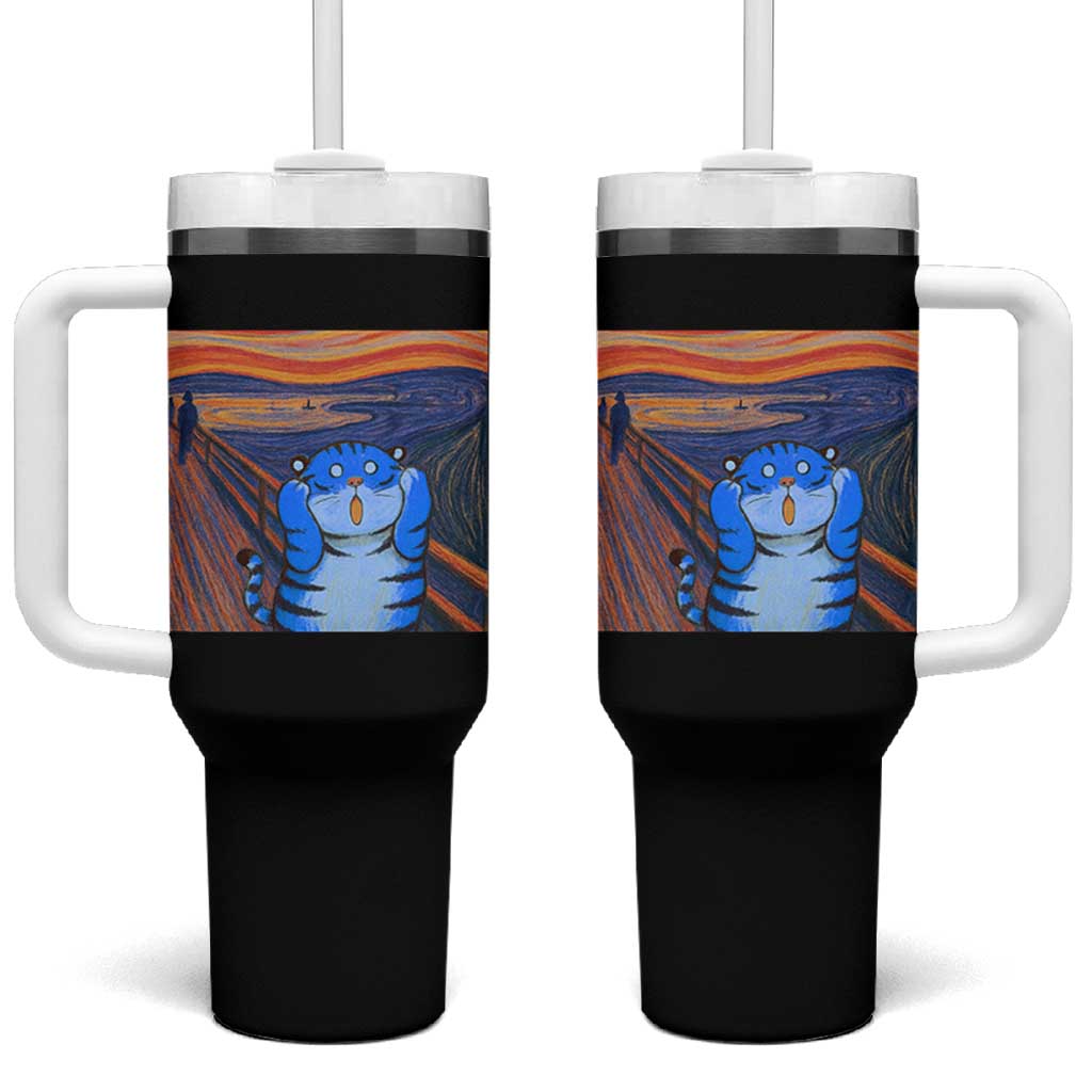 Blue Tiger Scream Tumbler With Handle Cute Animal Anime Demon Aesthetic Painting - Wonder Print Shop