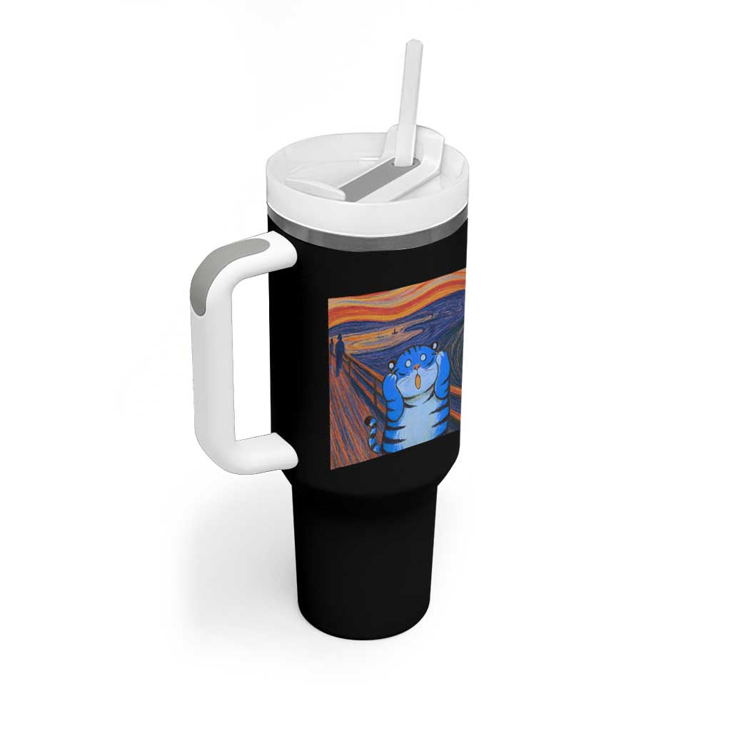 Blue Tiger Scream Tumbler With Handle Cute Animal Anime Demon Aesthetic Painting - Wonder Print Shop