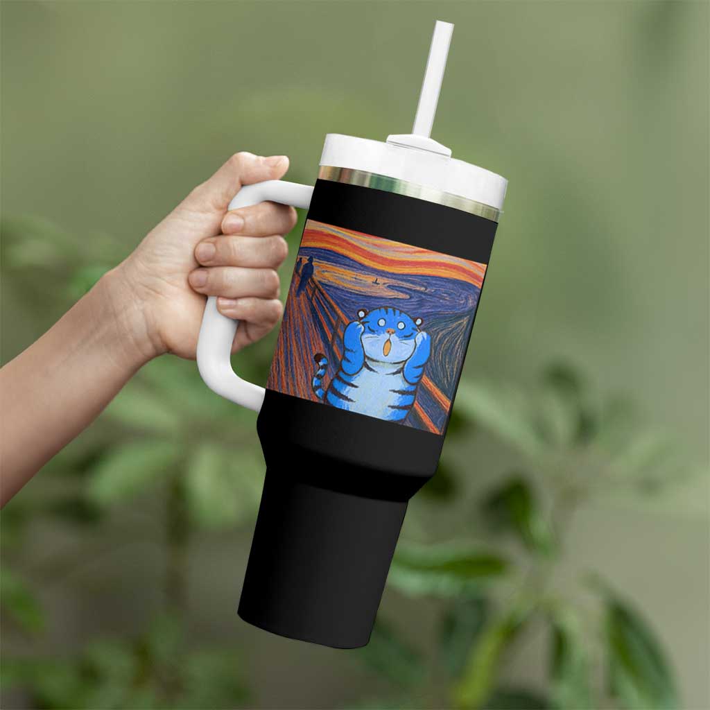 Blue Tiger Scream Tumbler With Handle Cute Animal Anime Demon Aesthetic Painting - Wonder Print Shop