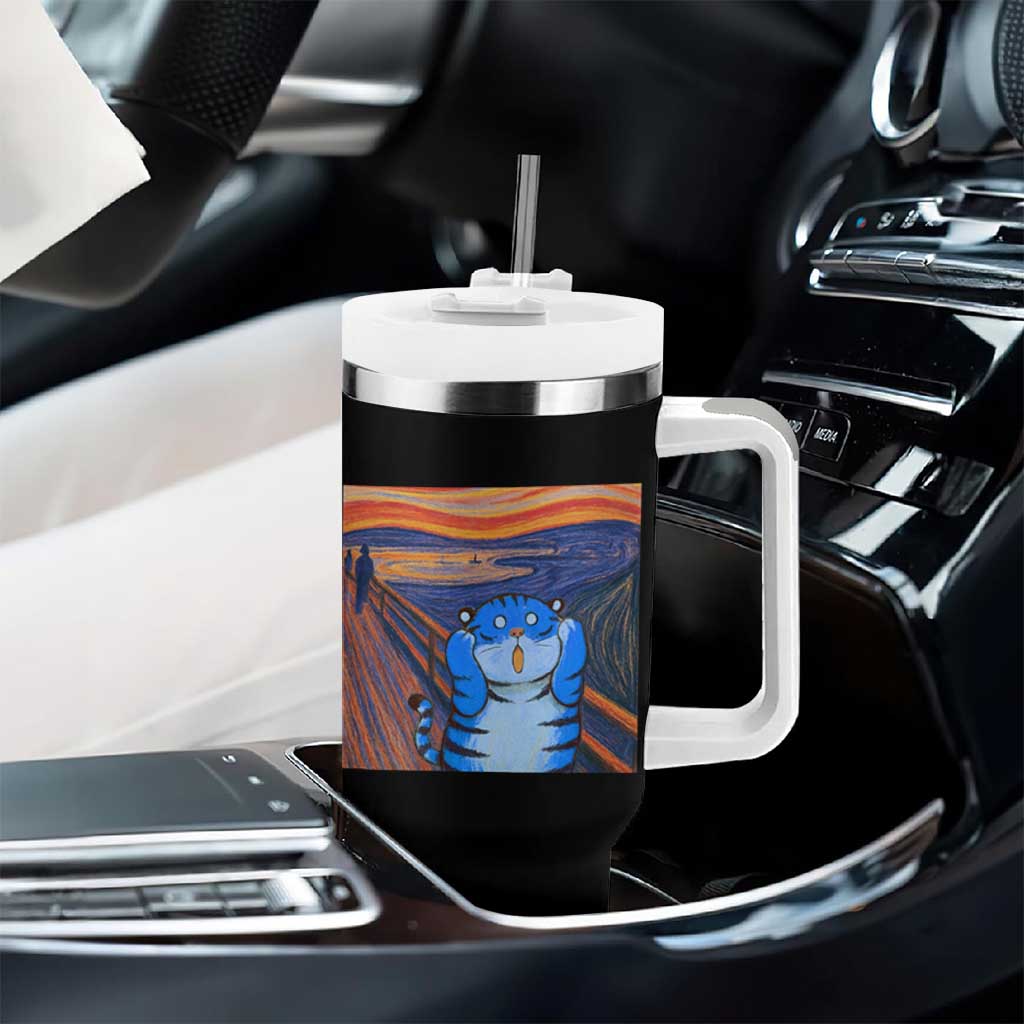 Blue Tiger Scream Tumbler With Handle Cute Animal Anime Demon Aesthetic Painting - Wonder Print Shop