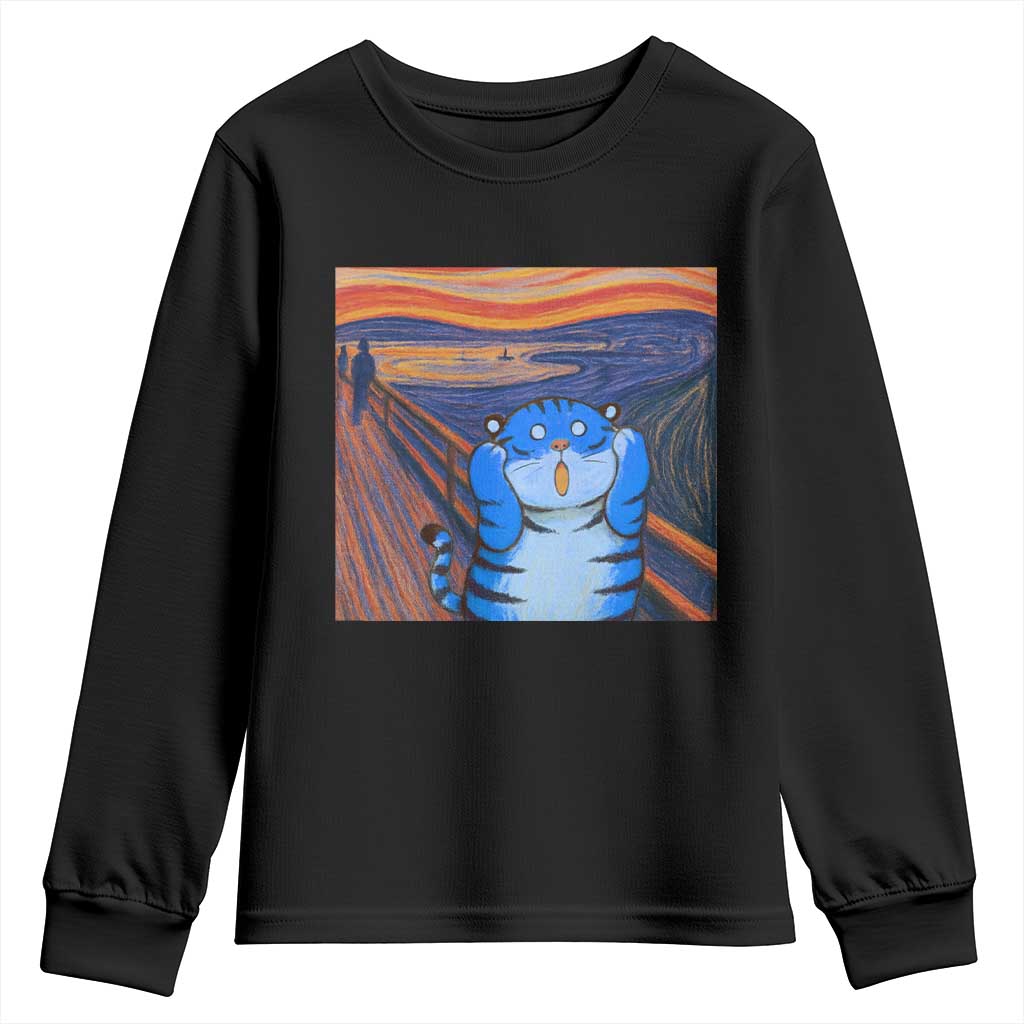 Blue Tiger Scream Youth Sweatshirt Cute Animal Anime Demon Aesthetic Painting - Wonder Print Shop