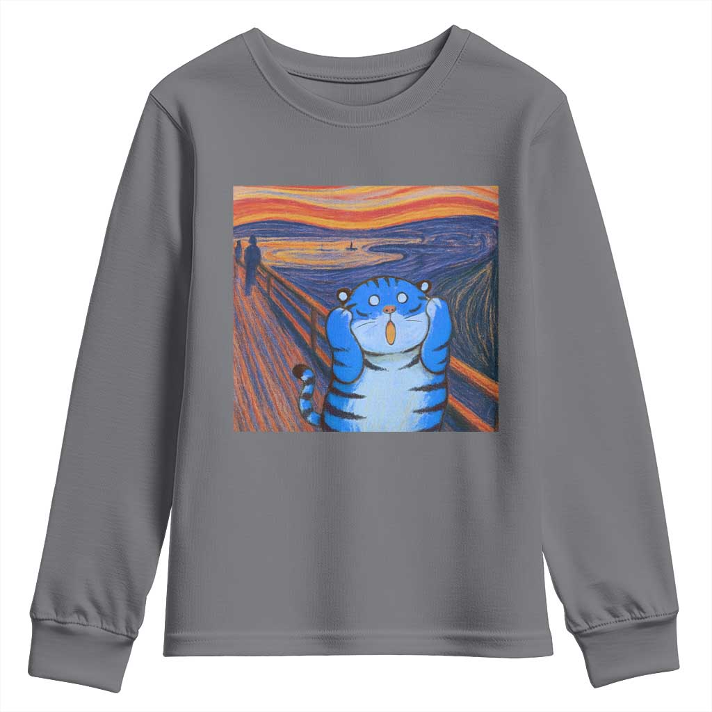 Blue Tiger Scream Youth Sweatshirt Cute Animal Anime Demon Aesthetic Painting - Wonder Print Shop