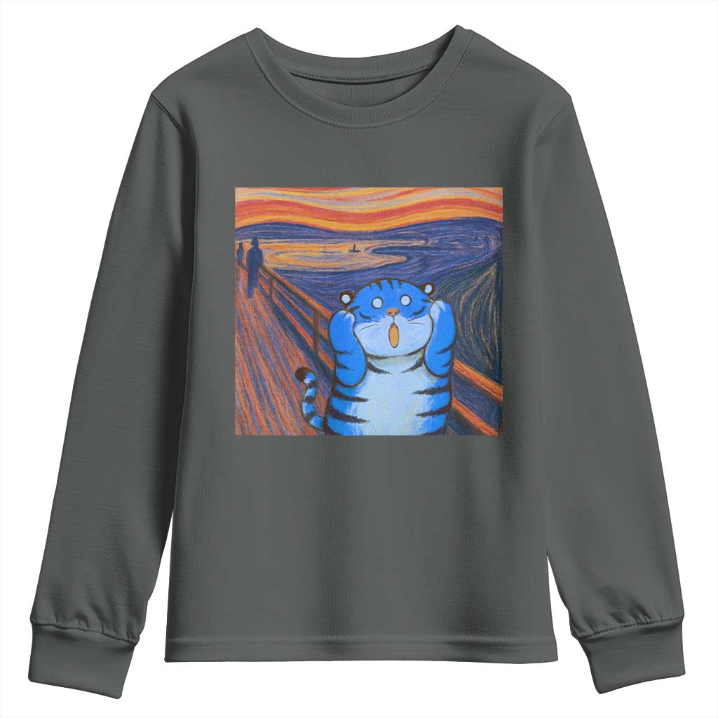 Blue Tiger Scream Youth Sweatshirt Cute Animal Anime Demon Aesthetic Painting - Wonder Print Shop