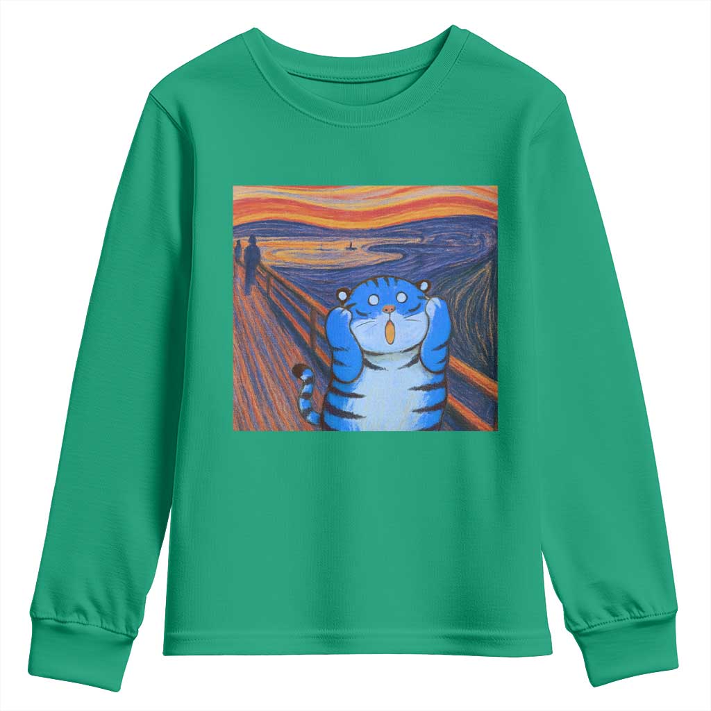 Blue Tiger Scream Youth Sweatshirt Cute Animal Anime Demon Aesthetic Painting - Wonder Print Shop
