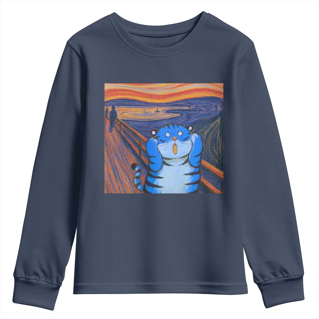 Blue Tiger Scream Youth Sweatshirt Cute Animal Anime Demon Aesthetic Painting - Wonder Print Shop