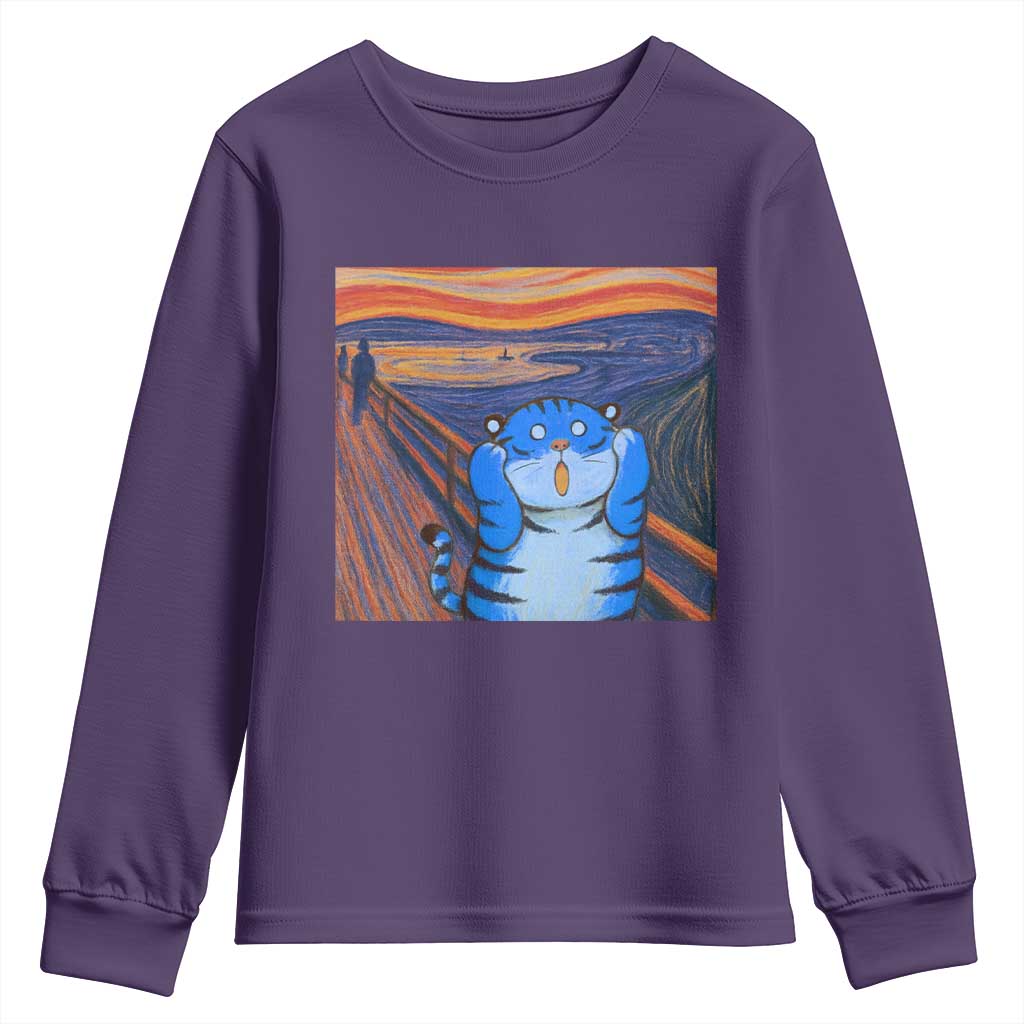 Blue Tiger Scream Youth Sweatshirt Cute Animal Anime Demon Aesthetic Painting - Wonder Print Shop