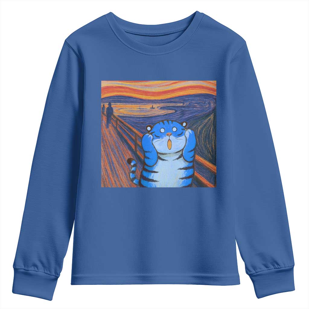 Blue Tiger Scream Youth Sweatshirt Cute Animal Anime Demon Aesthetic Painting - Wonder Print Shop
