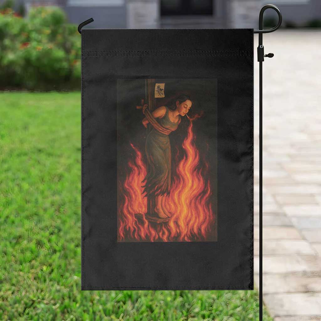 Funny Halloween Witch Garden Flag Witch Lighting Cigarette With Flames Occult Unholy - Wonder Print Shop