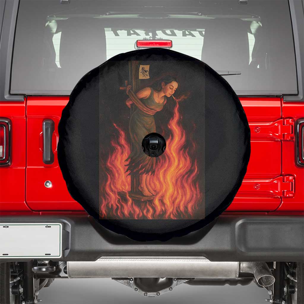 Funny Halloween Witch Spare Tire Cover Witch Lighting Cigarette With Flames Occult Unholy - Wonder Print Shop