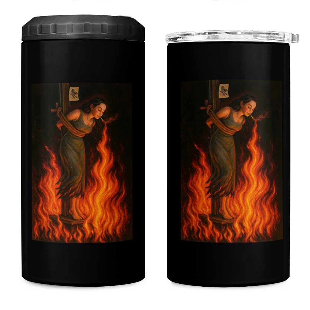 Funny Halloween Witch 4 in 1 Can Cooler Tumbler Witch Lighting Cigarette With Flames Occult Unholy - Wonder Print Shop
