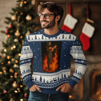 Funny Halloween Witch Ugly Christmas Sweater Witch Lighting Cigarette With Flames Occult Unholy - Wonder Print Shop
