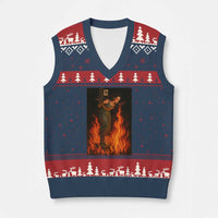 Funny Halloween Witch V-Neck Knit Sweater Vest Witch Lighting Cigarette With Flames Occult Unholy - Wonder Print Shop