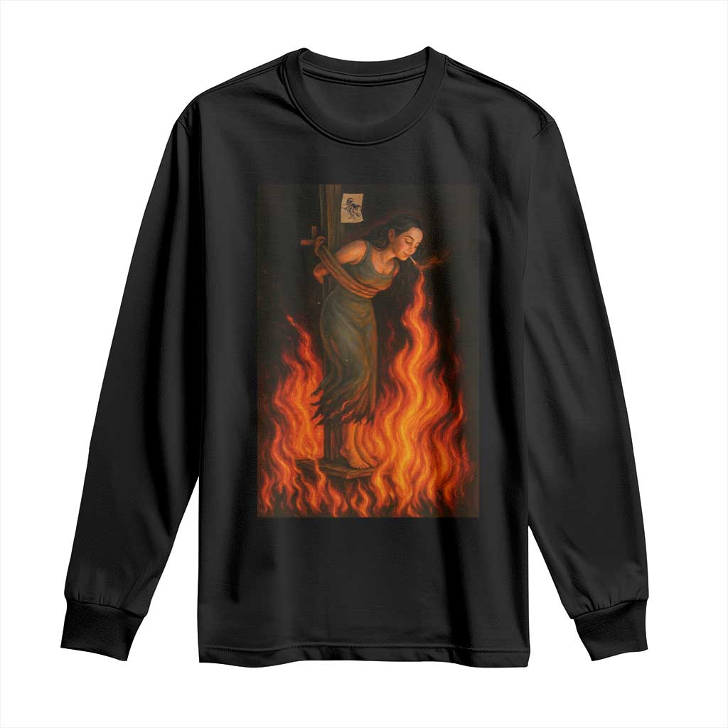 Funny Halloween Witch Long Sleeve Shirt Witch Lighting Cigarette With Flames Occult Unholy - Wonder Print Shop