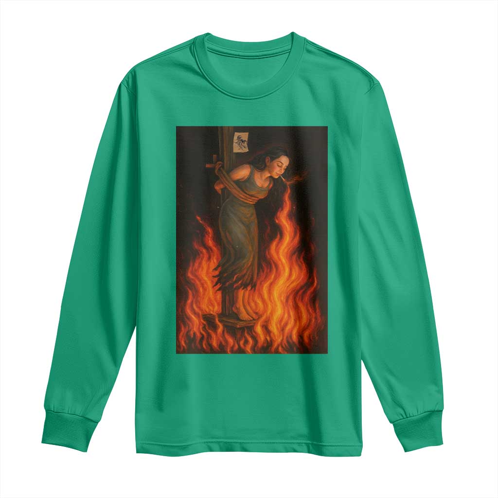 Funny Halloween Witch Long Sleeve Shirt Witch Lighting Cigarette With Flames Occult Unholy - Wonder Print Shop